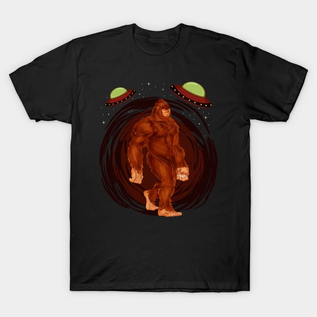 Bigfoot UFO Abduction T-Shirt by Tesszero